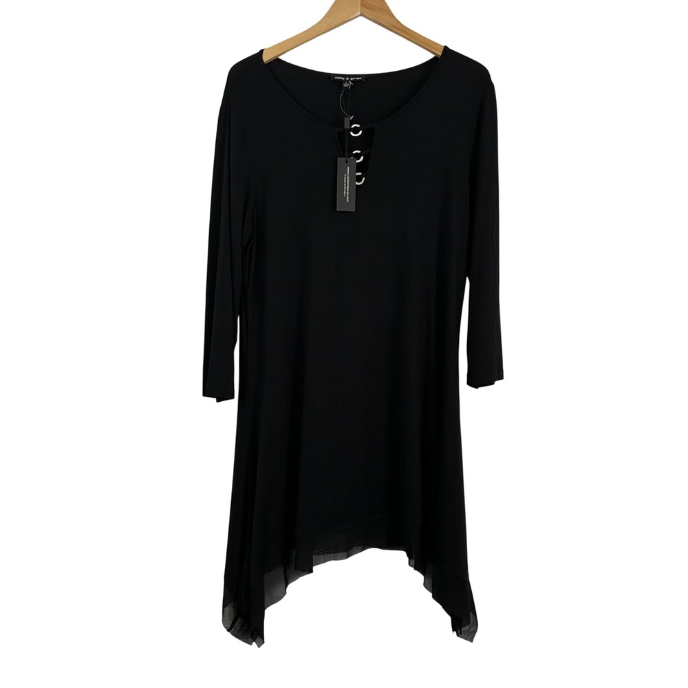 Cable & Gauge Black Sharkbite Dress Whimsigoth Cutout Grommet Neck Mesh Hem XL‎